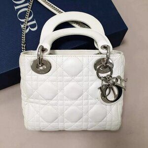 Dior Lady Dior White Leather Mini Handle Bag